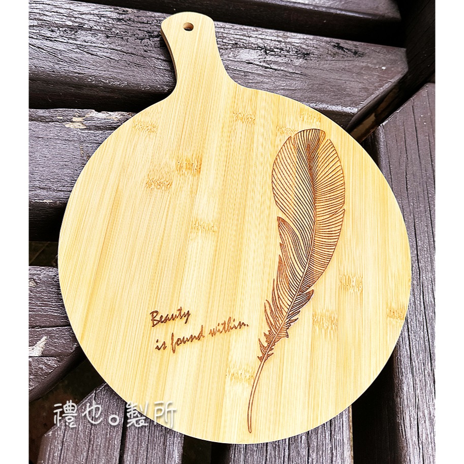 PIZZA板 【披薩板】(大圓) 砧板 麵包木盤 pizza plate 披薩盤 禮品 禮物 竹木大手柄披薩板 餐具-規格圖4