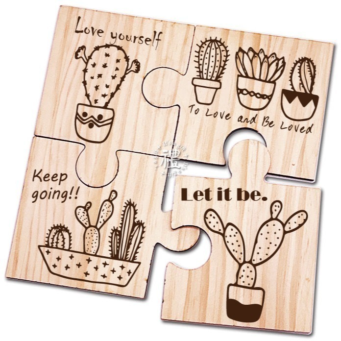 【原木杯墊】拼圖式杯墊 (4款圖一組) 聖誕節禮物 交換禮物 杯墊 客製化 禮品 生日禮物 訂製禮品 小禮物-細節圖2