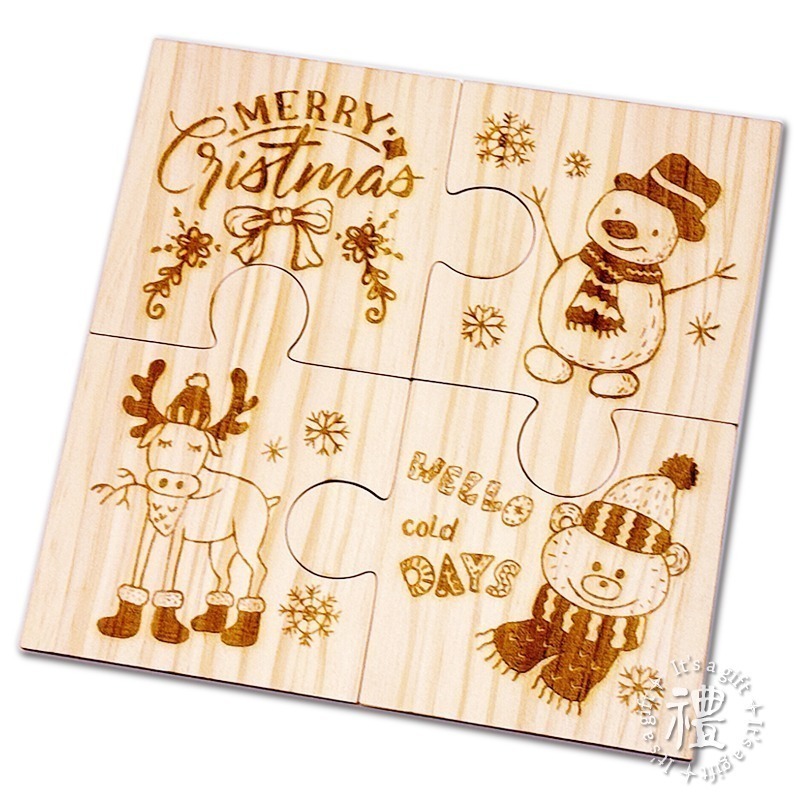 【原木杯墊】拼圖式杯墊 (4款圖一組) 聖誕節禮物 交換禮物 杯墊 客製化 禮品 生日禮物 訂製禮品 小禮物-細節圖3