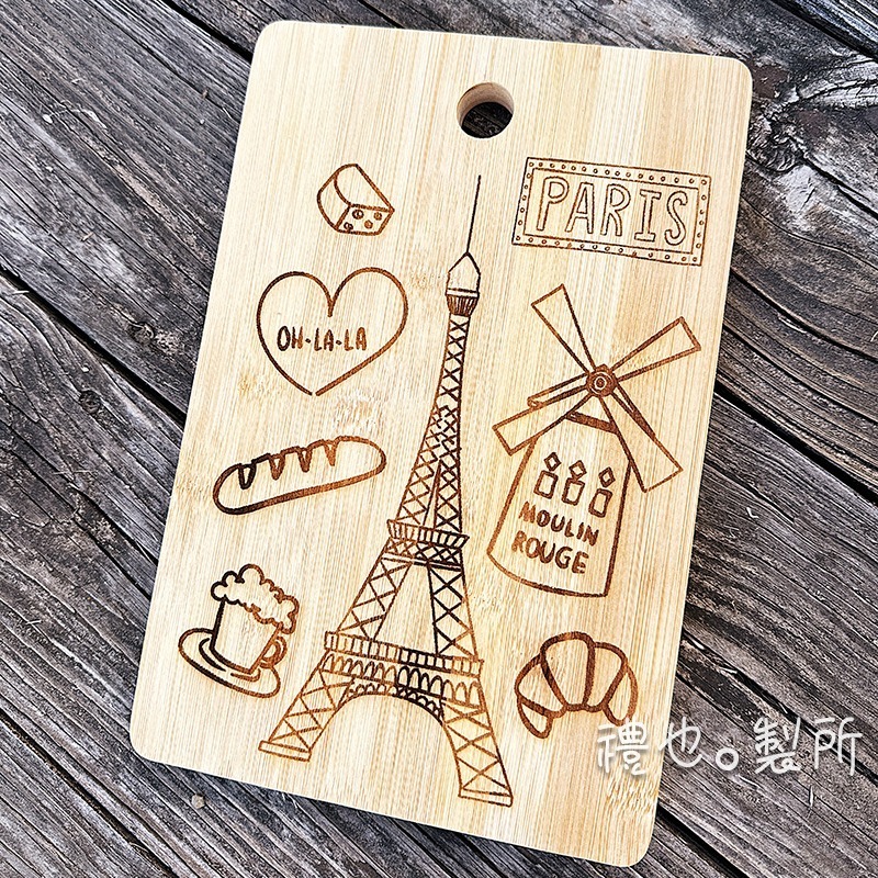 圓孔竹木砧板 (可愛插畫) 新居禮物 新年禮物 結婚禮物 原創 禮品 禮物 天然木材 砧板 原木餐具 早午餐餐盤-細節圖2