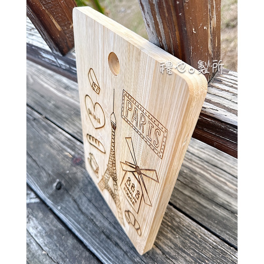 圓孔竹木砧板 (可愛插畫) 新居禮物 新年禮物 結婚禮物 原創 禮品 禮物 天然木材 砧板 原木餐具 早午餐餐盤-細節圖4