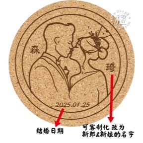 【文創杯墊】婚禮小禮品 杯墊 (婚禮∣Wedding) 客製化禮品 軟木杯墊 小禮物 活動贈品 客製化贈品 訂製禮品-規格圖6
