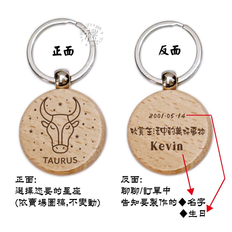 【文創鑰匙圈】原木鑰匙圈 (星座) 婚禮小禮品 開店禮品 紀念品 客製化禮品 小禮物 活動贈品 客製化贈品 訂製禮品-規格圖5