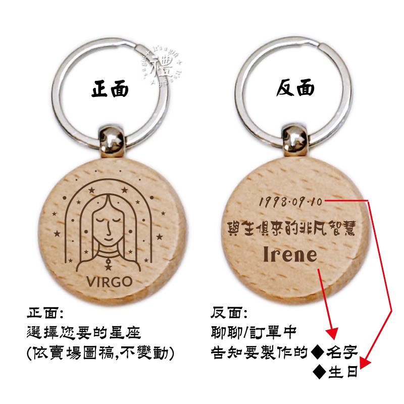 【文創鑰匙圈】原木鑰匙圈 (星座) 婚禮小禮品 開店禮品 紀念品 客製化禮品 小禮物 活動贈品 客製化贈品 訂製禮品-規格圖5