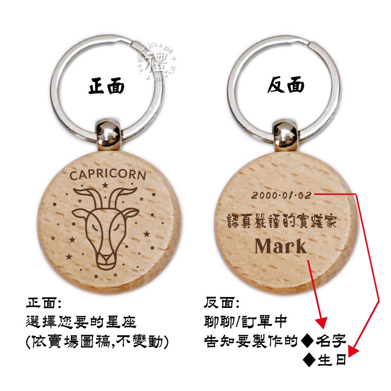 【文創鑰匙圈】原木鑰匙圈 (星座) 婚禮小禮品 開店禮品 紀念品 客製化禮品 小禮物 活動贈品 客製化贈品 訂製禮品-規格圖5