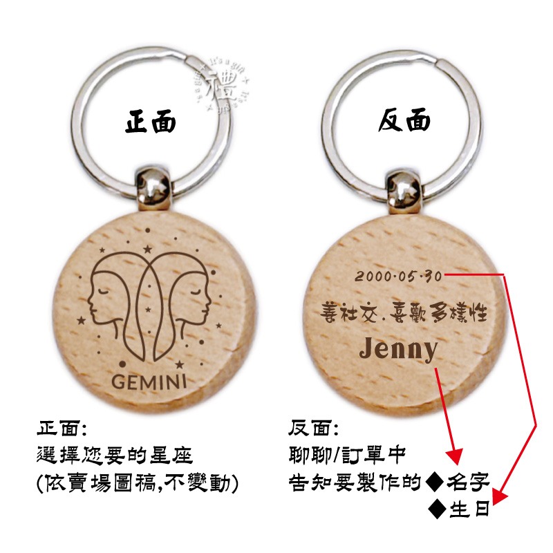 【文創鑰匙圈】原木鑰匙圈 (星座) 婚禮小禮品 開店禮品 紀念品 客製化禮品 小禮物 活動贈品 客製化贈品 訂製禮品-規格圖5
