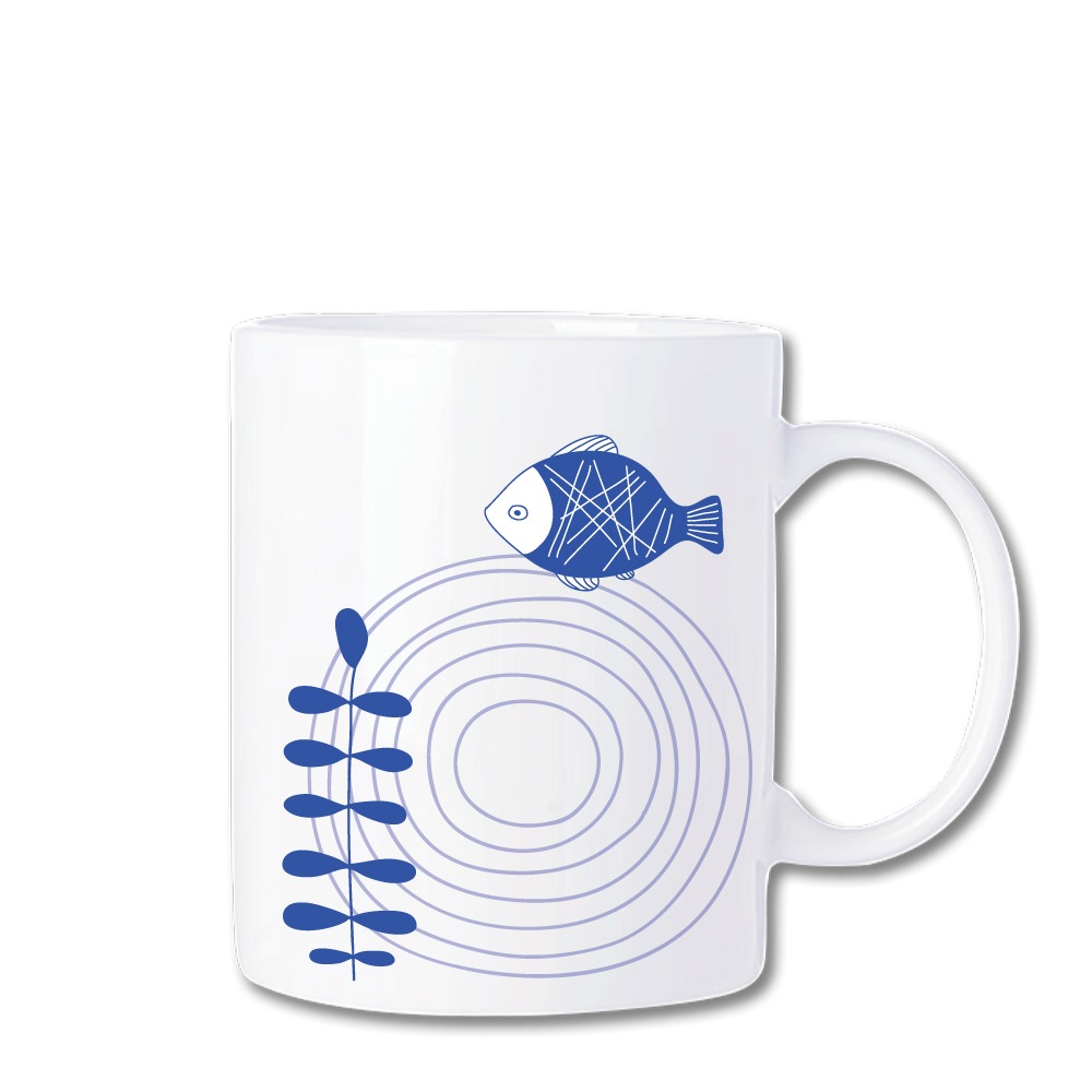 馬克杯【藍色小魚】330ml 送杯墊 禮品 咖啡杯 節日禮品 情侶杯 禮物 水杯 陶瓷杯 牛奶杯 生日禮物-細節圖2