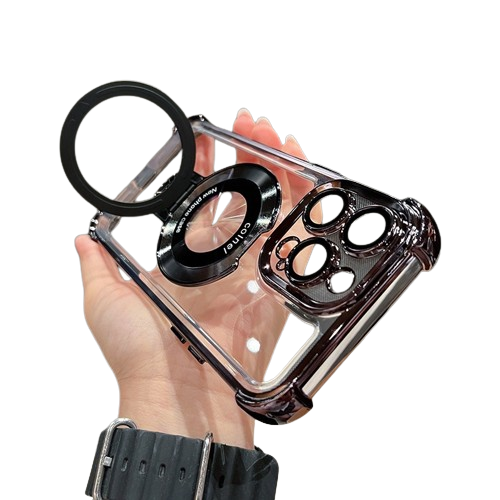 【漫格子】新升級四角加厚氣囊磁吸支架保護殼-石墨黑 適用蘋果 iPhone 15 手機殼12 13 14 pro max-細節圖2