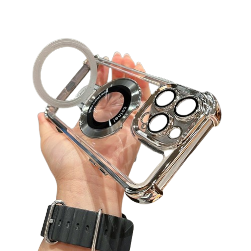 【漫格子】新升級四角加厚氣囊磁吸支架保護殼-太空銀 適用蘋果 iPhone 15 手機殼12 13 14 pro max-細節圖2