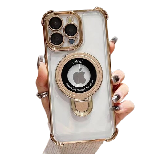 【漫格子】新升級四角加厚氣囊磁吸支架保護殼-金色 適用蘋果 iPhone 15 手機殼12 13 14 pro max-細節圖2