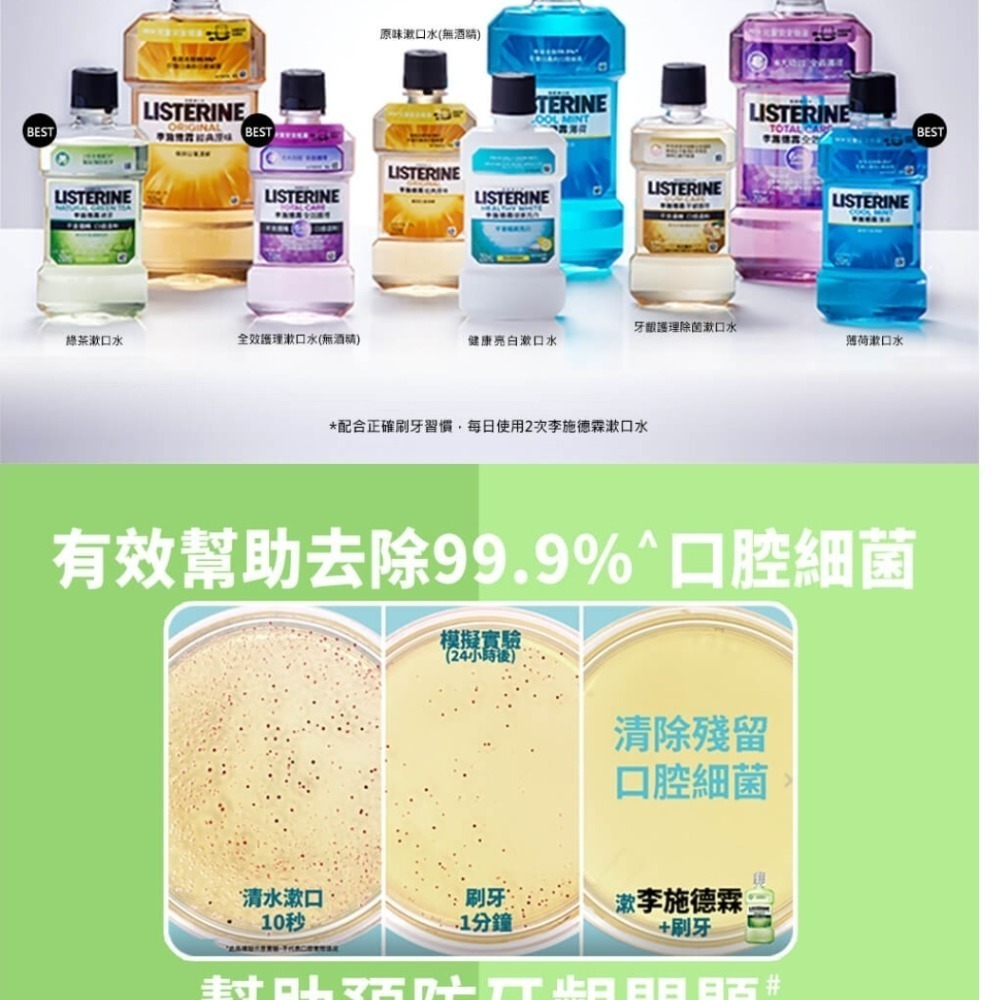 LISTERINE 李施德霖 天然綠茶防蛀護齦漱口水  全效護理抗敏感 現貨-細節圖3