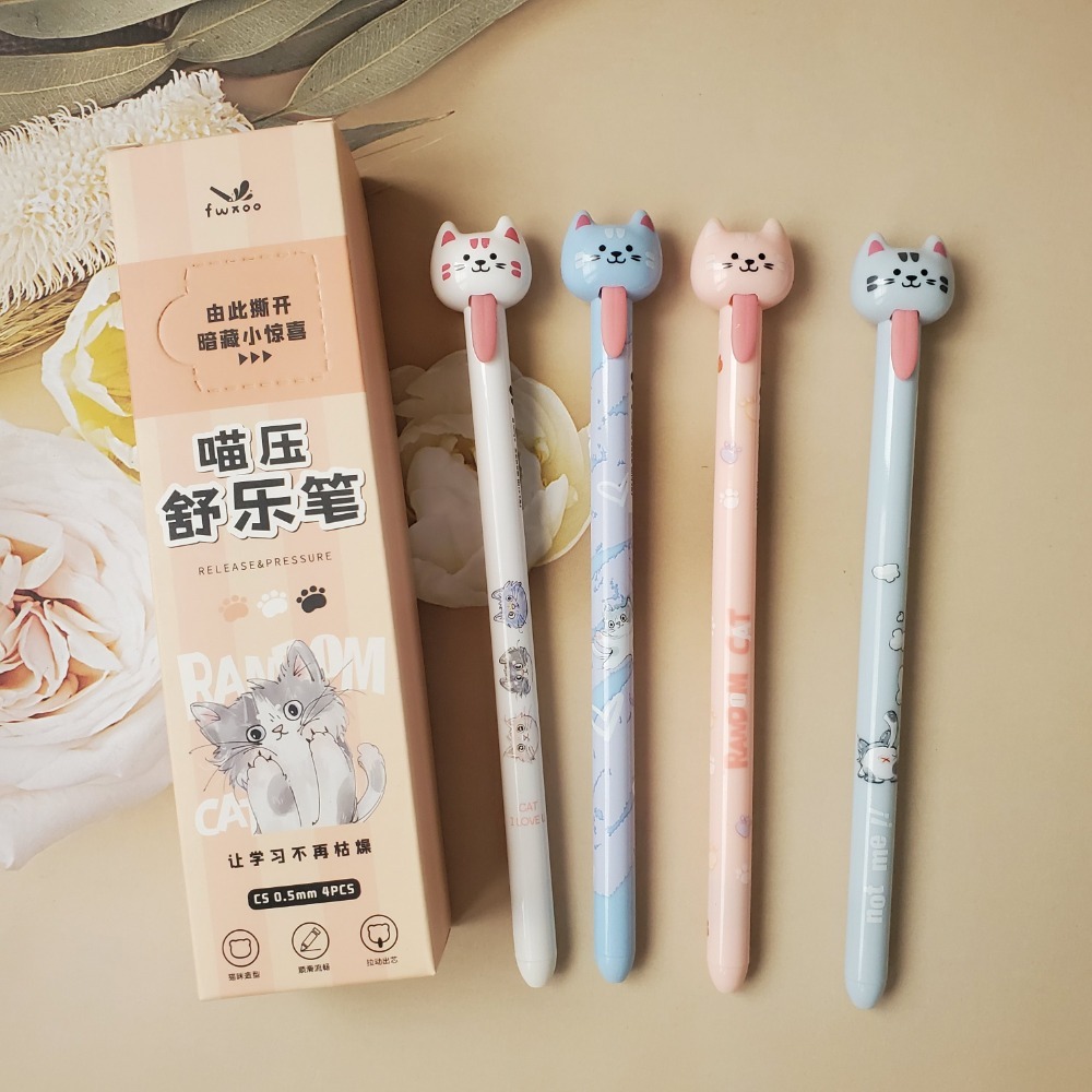 搞怪貓咪舌頭中性筆 小狗可爱卡通速乾順滑黑色水筆圓珠筆ins風創意0.5mm 現貨-規格圖2