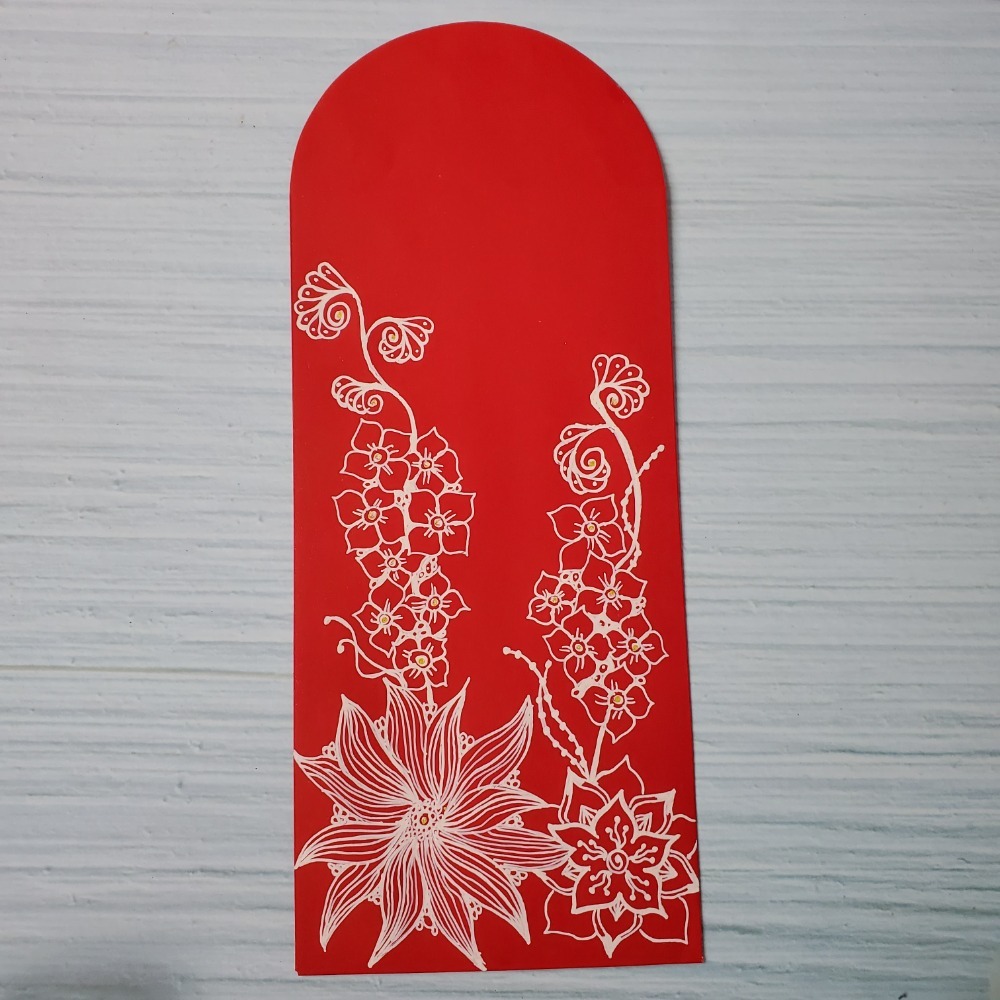 手繪禪繞花紋紅包袋｜花開祝福款｜過年送禮首選 結婚 過年 紅包袋 現貨-細節圖2