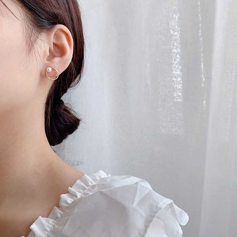 【好.樣.日.子】韓款珍珠雙圈耳環 純銀耳針 耳針 耳釘 耳環-細節圖5
