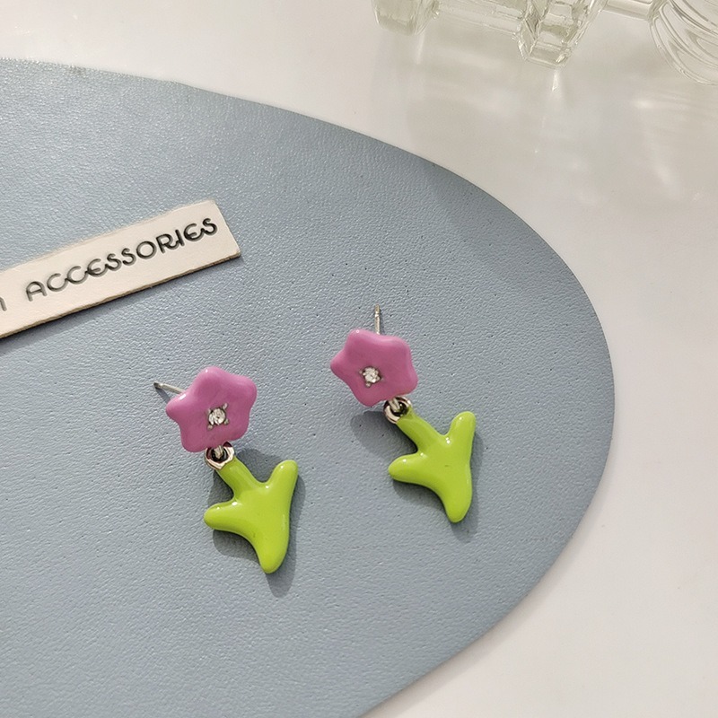 【好.樣.日.子】撞色花朵耳環 可愛造型耳釘 純銀耳環 女生日常百搭飾品 小巧氣質花朵耳飾-細節圖2