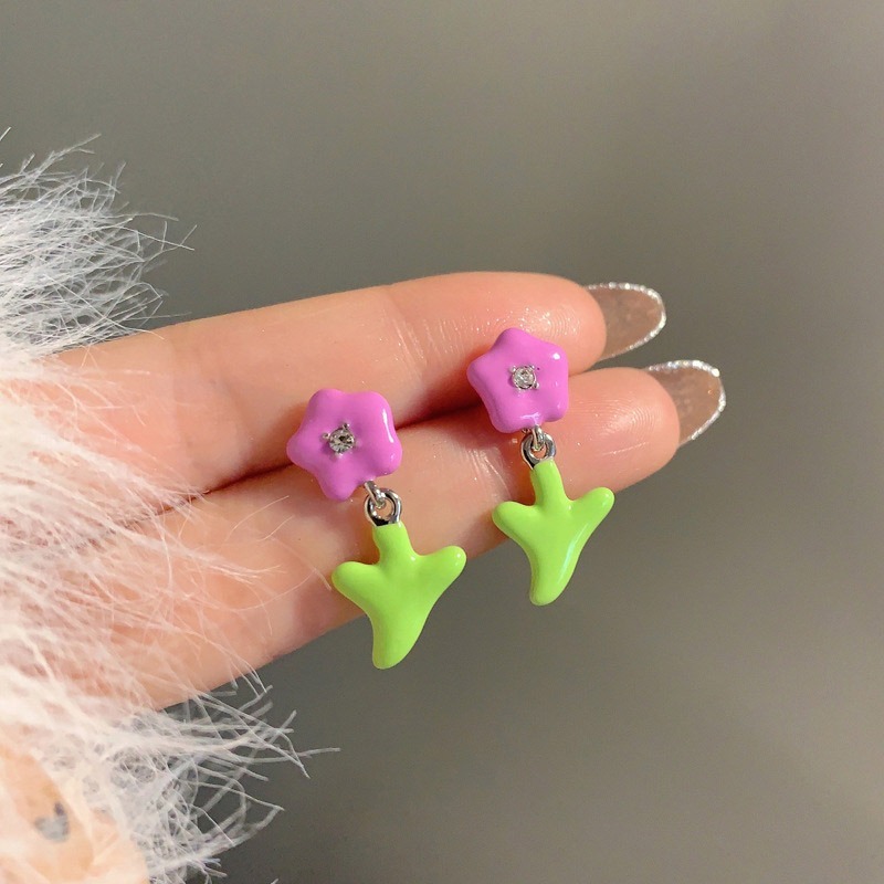 【好.樣.日.子】撞色花朵耳環 可愛造型耳釘 純銀耳環 女生日常百搭飾品 小巧氣質花朵耳飾-細節圖3