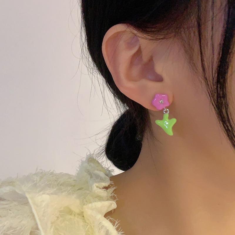 【好.樣.日.子】撞色花朵耳環 可愛造型耳釘 純銀耳環 女生日常百搭飾品 小巧氣質花朵耳飾-細節圖4