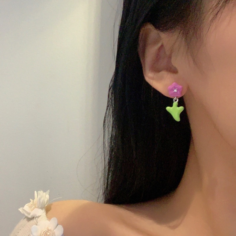 【好.樣.日.子】撞色花朵耳環 可愛造型耳釘 純銀耳環 女生日常百搭飾品 小巧氣質花朵耳飾-細節圖5