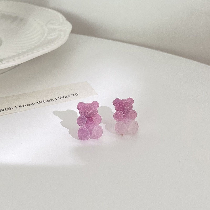 【好.樣.日.子】小熊漸層軟糖耳環 可愛甜美耳環 小熊耳環 造型耳環 抗過敏 耳釘 女生飾品-細節圖3