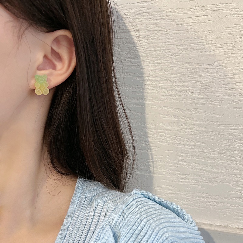 【好.樣.日.子】小熊漸層軟糖耳環 可愛甜美耳環 小熊耳環 造型耳環 抗過敏 耳釘 女生飾品-細節圖5