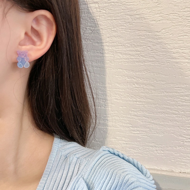 【好.樣.日.子】小熊漸層軟糖耳環 可愛甜美耳環 小熊耳環 造型耳環 抗過敏 耳釘 女生飾品-細節圖6