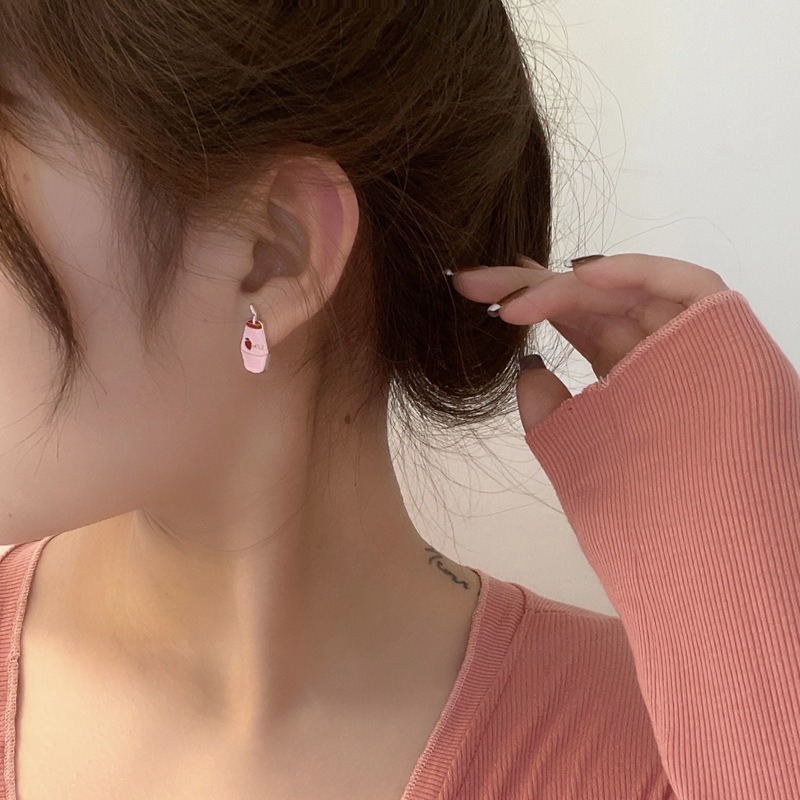 【好.樣.日.子】可愛飲料耳環 草莓香蕉牛奶造型耳環 果汁飲品風 耳釘耳針 女生飾品 無痛抗敏耳環-細節圖5