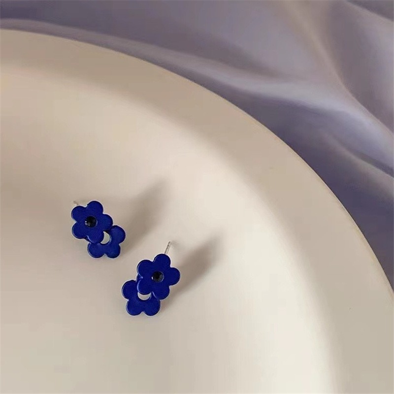 【好.樣.日.子】復古克萊因藍小花朵耳環 純銀耳針 耳針 耳釘 耳環-細節圖3