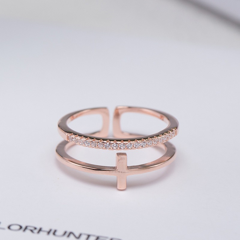 【好.樣.日.子】十字開口可調戒指 水鑽造型戒指 食指戒 尾戒 不易掉色戒指 鍍14Ｋ戒指-細節圖4
