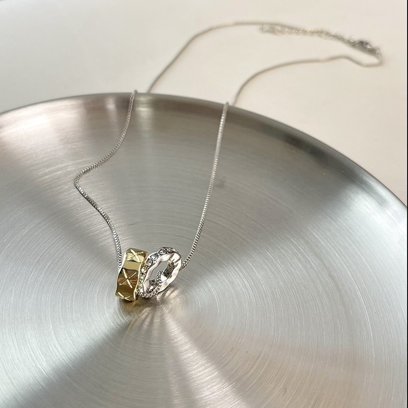 【好.樣.日.子】雙圈純銀項鍊 S925電鍍銀 不易掉色 雙圈設計 頸鏈 女生百搭飾品 項鍊-細節圖2