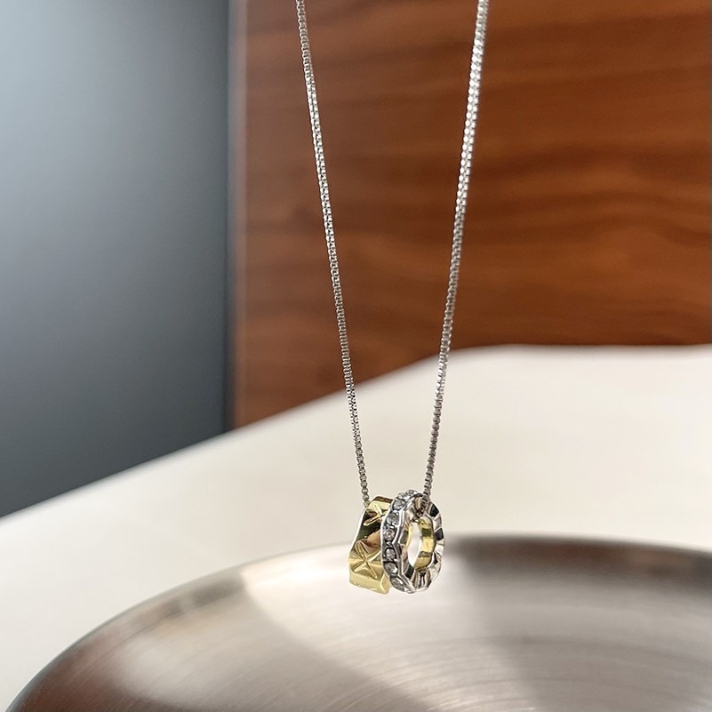 【好.樣.日.子】雙圈純銀項鍊 S925電鍍銀 不易掉色 雙圈設計 頸鏈 女生百搭飾品 項鍊-細節圖3