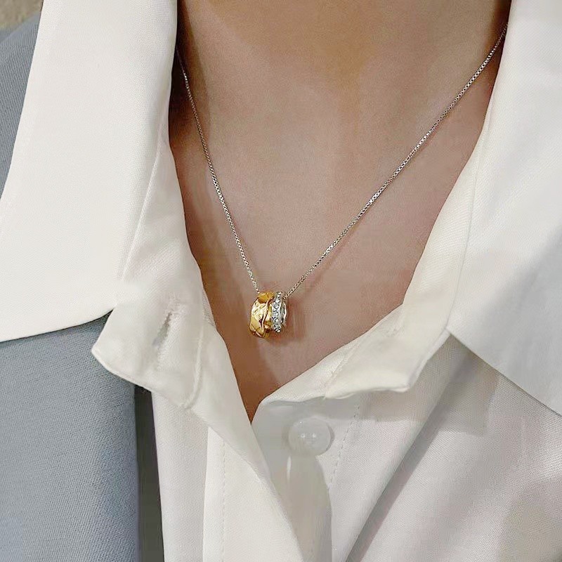 【好.樣.日.子】雙圈純銀項鍊 S925電鍍銀 不易掉色 雙圈設計 頸鏈 女生百搭飾品 項鍊-細節圖4