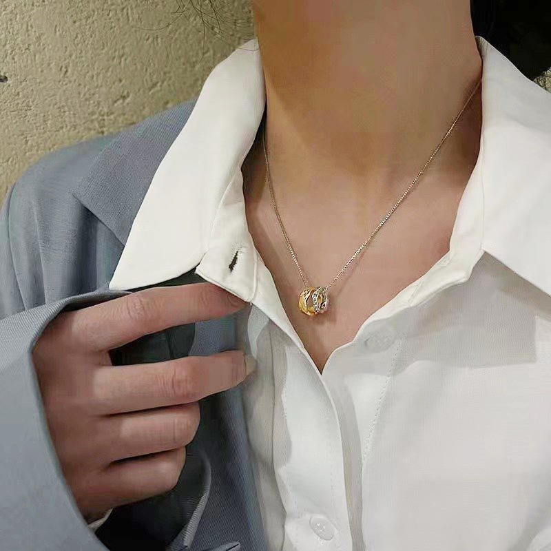 【好.樣.日.子】雙圈純銀項鍊 S925電鍍銀 不易掉色 雙圈設計 頸鏈 女生百搭飾品 項鍊-細節圖5