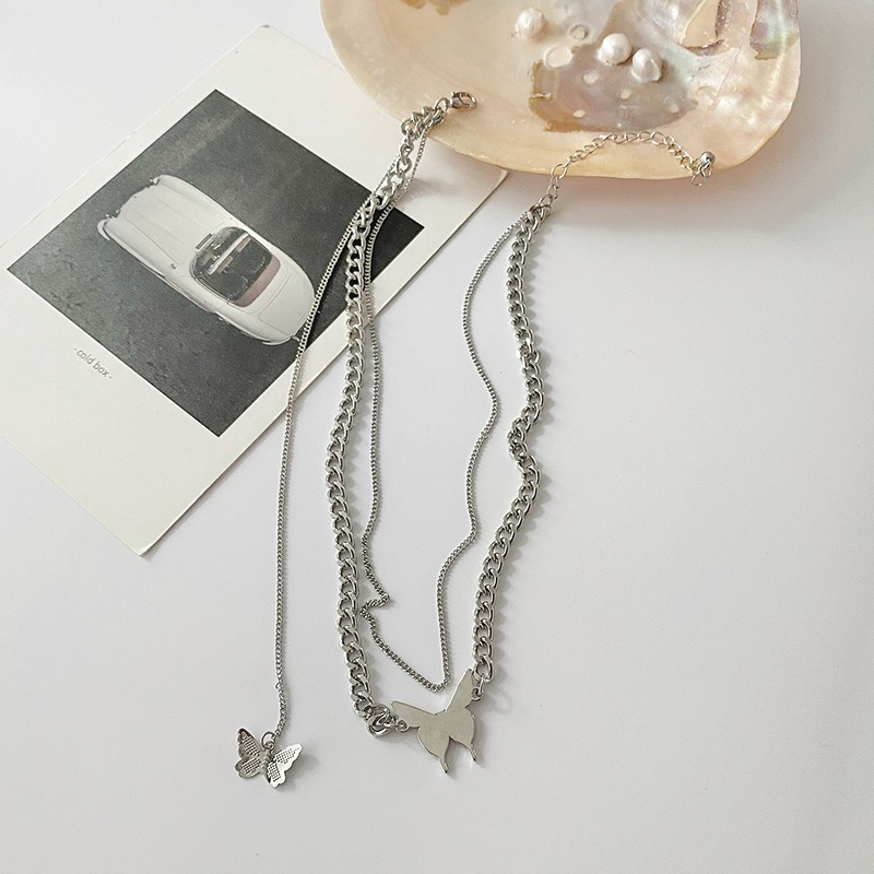 【好.樣.日.子】蝴蝶雙層疊戴項鍊｜鈦鋼骨鍊鍊 頸鏈 百搭鎖骨鍊 不易掉色 雙層設計女項鍊-細節圖4