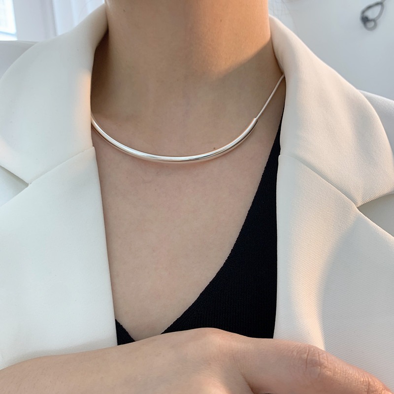 【好.樣.日.子】彎管蛇骨鏈 鎖骨鏈  蛇骨鏈 頸鏈 項鏈 S925電鍍銀項鍊 不易掉色-細節圖4