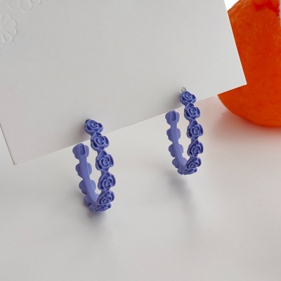 【好.樣.日.子】紫色玫瑰氣質C型耳環 純銀耳針 耳針 耳釘 耳環-細節圖3