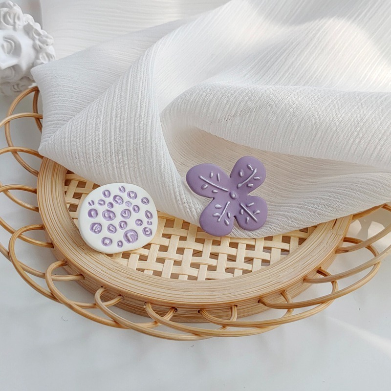 【好.樣.日.子】紫色不對稱花朵耳環 純銀耳針 耳針 耳釘 耳環-細節圖2