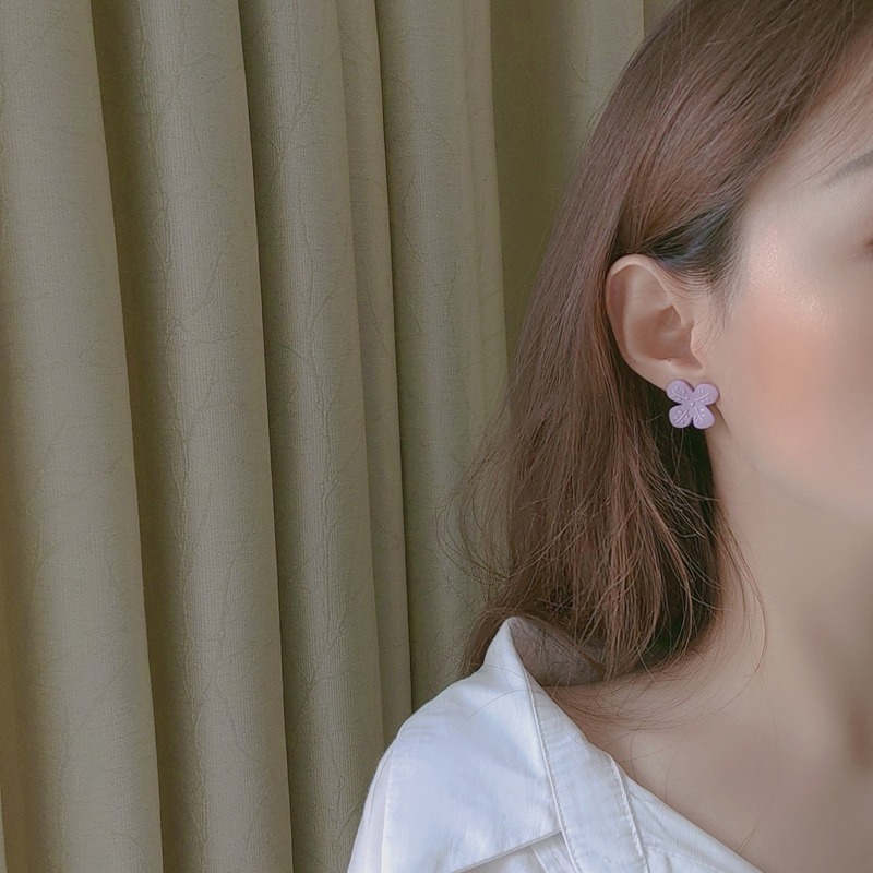 【好.樣.日.子】紫色不對稱花朵耳環 純銀耳針 耳針 耳釘 耳環-細節圖4