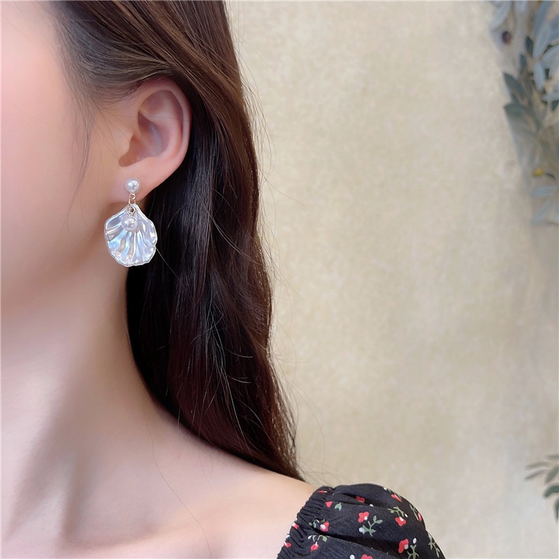 【好.樣.日.子】白色花瓣珍珠簡約耳環 純銀耳針 耳針 耳釘 耳環-細節圖4
