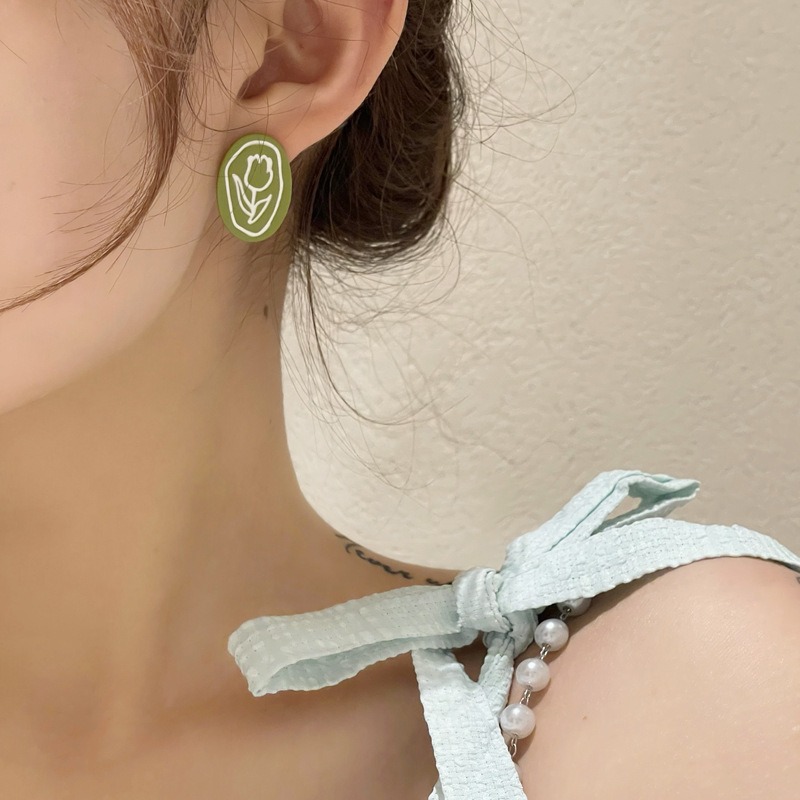 【好.樣.日.子】法式浪漫花朵綠白配色 純銀耳針 耳針 耳釘 耳環-細節圖5