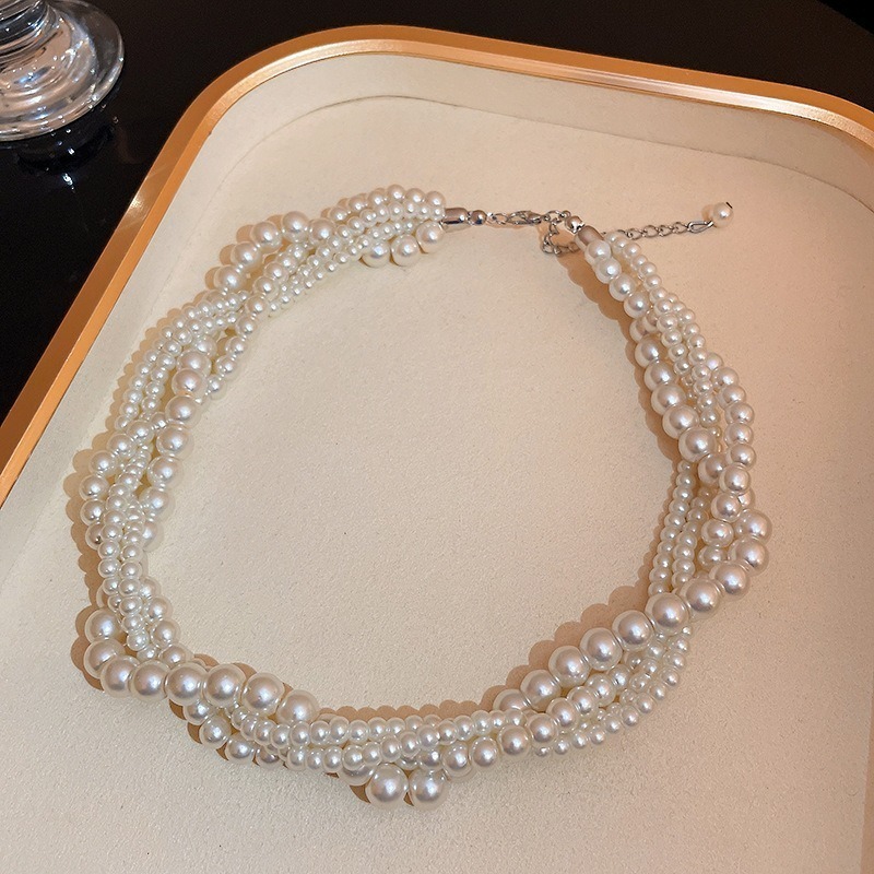 【好.樣.日.子】韓系時尚多層珍珠項鍊 麻花纏繞設計感頸鏈 氣質百搭鎖骨鏈 多層次項鏈 女生飾品-細節圖5