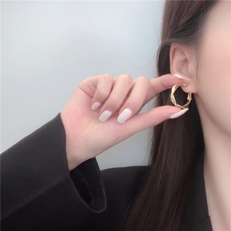 【好.樣.日.子】S925純銀韓版簡約花圈耳環 百搭麻花圓圈耳針 耳飾 小眾設計耳釘女飾品-細節圖4