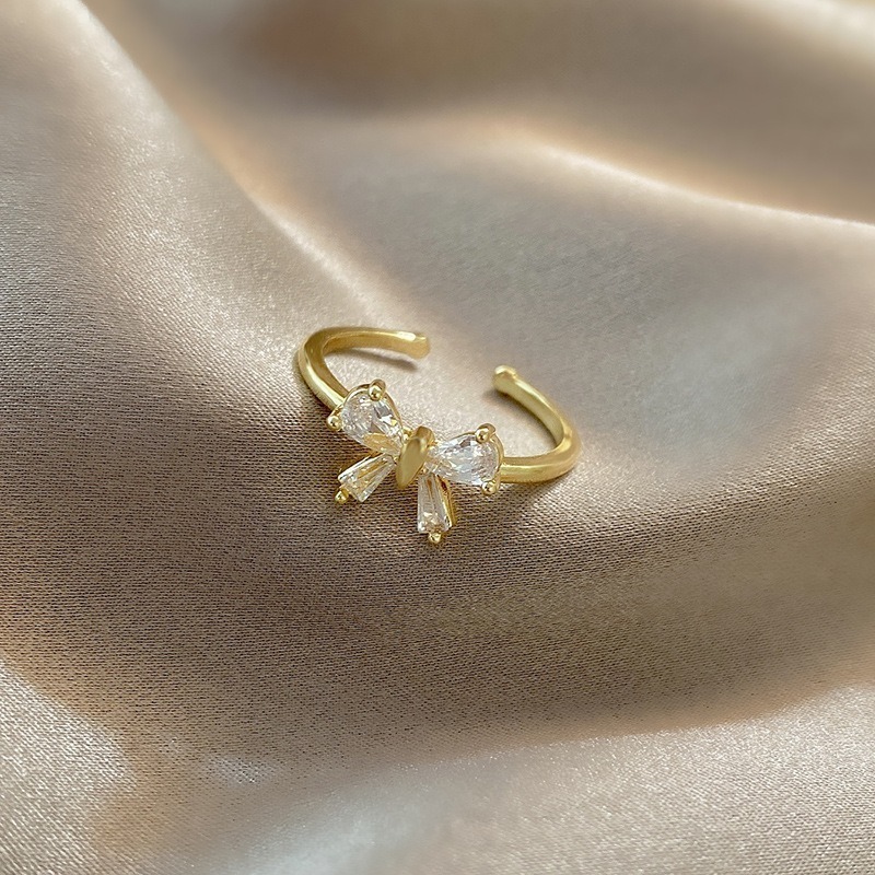 【好.樣.日.子】水晶蝴蝶结戒指時尚設計可調式戒指 可調式戒指 可調戒指 復古戒指-細節圖2