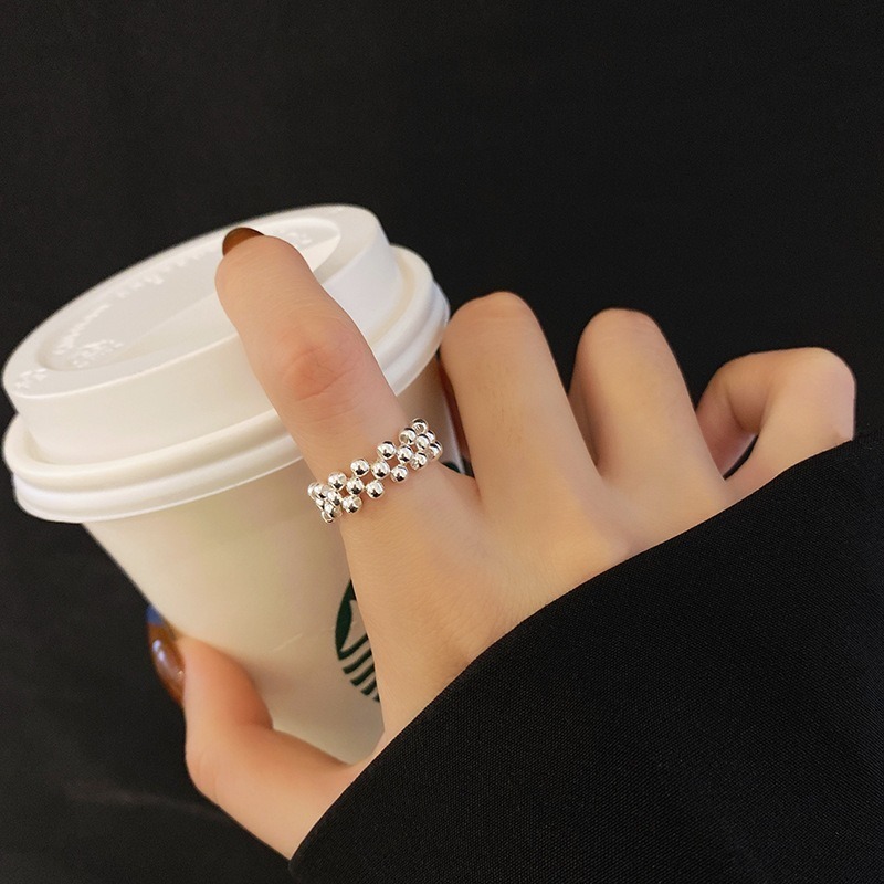 【好.樣.日.子】時尚金屬質感圓珠戒指 開口戒指 可調式戒指 可調戒指 復古戒指-細節圖4