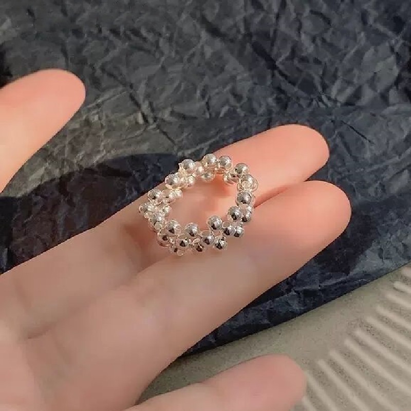 【好.樣.日.子】時尚金屬質感圓珠戒指 開口戒指 可調式戒指 可調戒指 復古戒指-細節圖5