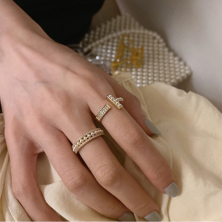 【好.樣.日.子】韓版氣質珍珠可調式戒指兩件組 開口戒指 可調式戒指 可調戒指 復古戒指-細節圖3