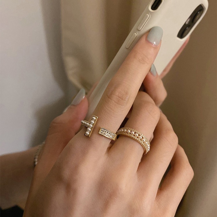 【好.樣.日.子】韓版氣質珍珠可調式戒指兩件組 開口戒指 可調式戒指 可調戒指 復古戒指-細節圖4