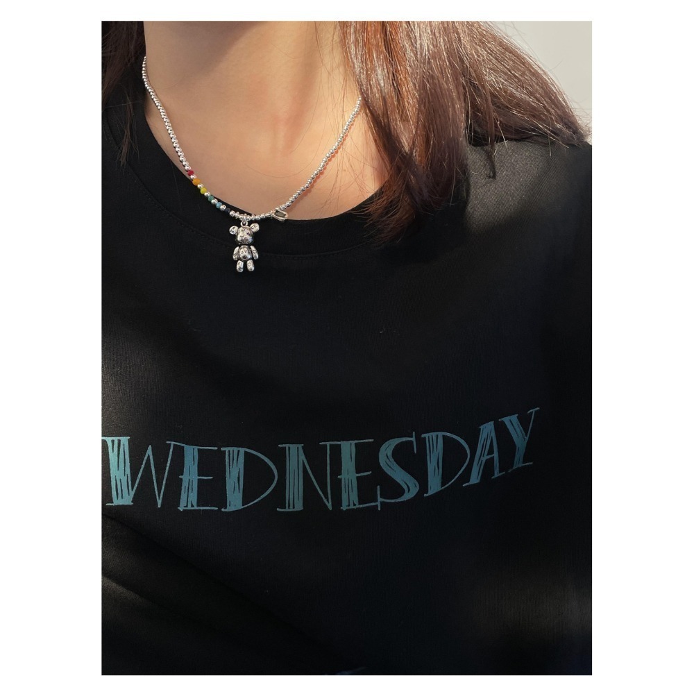 【好.樣.日.子】S925純銀小熊彩虹圓珠項鍊 可愛風頸鏈 骨鍊鍊 不易褪色 銀飾設計款 S925項鍊 女款鎖骨鍊-細節圖7