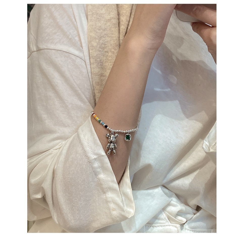 【好.樣.日.子】彩虹圓珠小熊手鍊 可愛設計款手環 不易掉色 抗過敏 情人節生日禮物-細節圖3