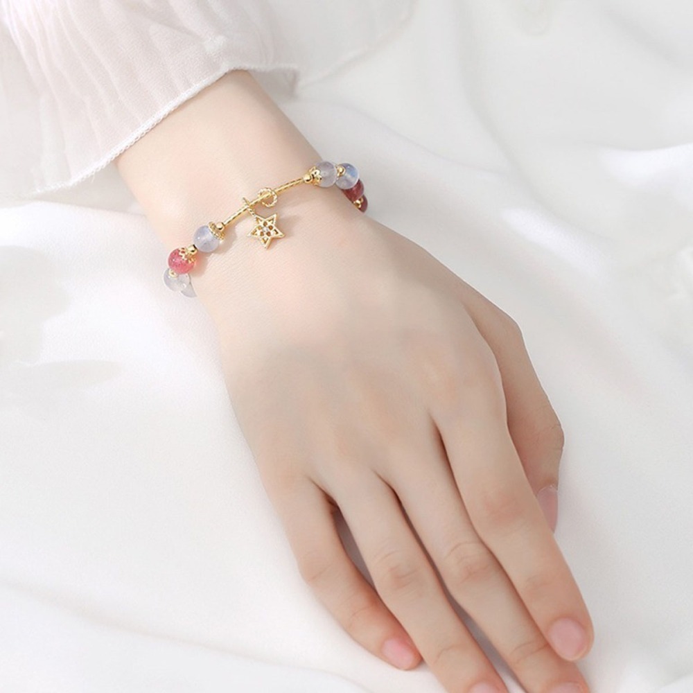 【好.樣.日.子】草莓晶手鍊 手鍊水晶 手鍊手環 灰月光石手鍊 天然水晶 披星戴月 草莓晶灰月光石 愛情 桃花 手鍊-細節圖2