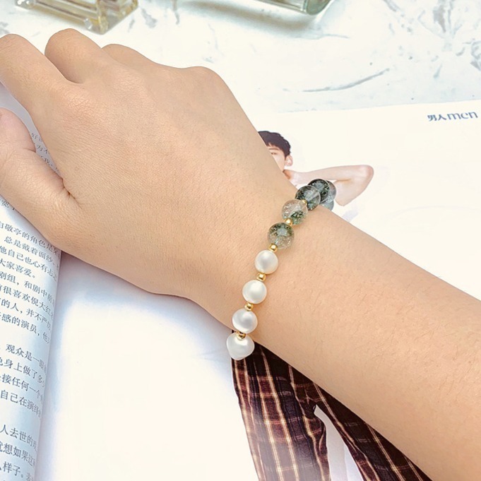 【好.樣.日.子】爆花綠幽靈磁吸水晶手鍊 水晶手鍊 珍珠手鍊 磁吸水晶手鍊 磁扣水晶手鏈 爆花綠幽靈 水晶設計款-細節圖8